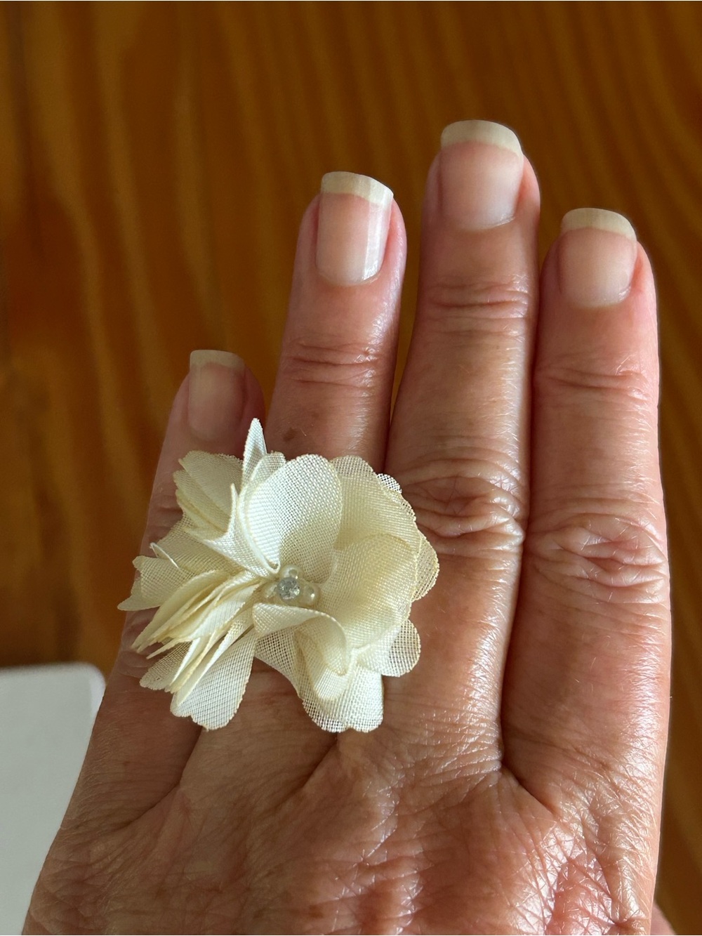 Ivory Floral Fabric Statement Ring - Elegant Women’s Jewelry